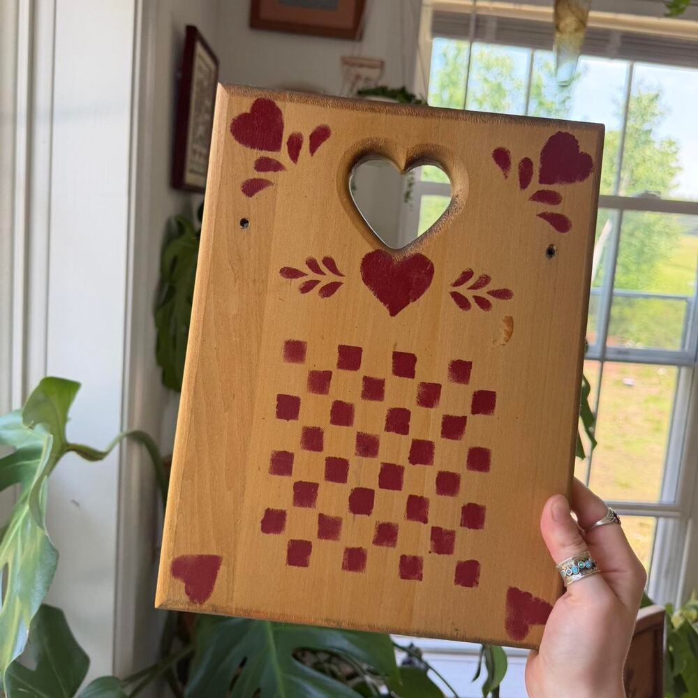 Vintage Primitive Wooden Heart Checkerboard Wall Decor